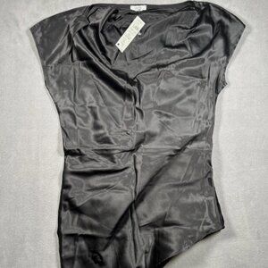 Vintage Cache Sleeveless Blouse Silk Top Size Large Black Made In USA *READ*